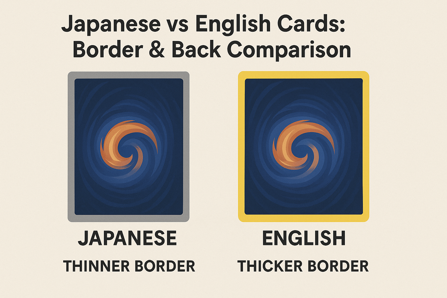 Visual comparison of Japanese and English Pokémon card backs and borders