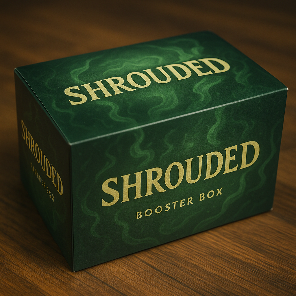 Shrouded Fable booster box with dark-themed Pokémon artwork