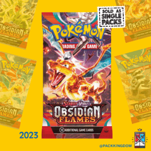 A single, sealed Pokémon TCG Scarlet & Violet Obsidian Flames booster pack.