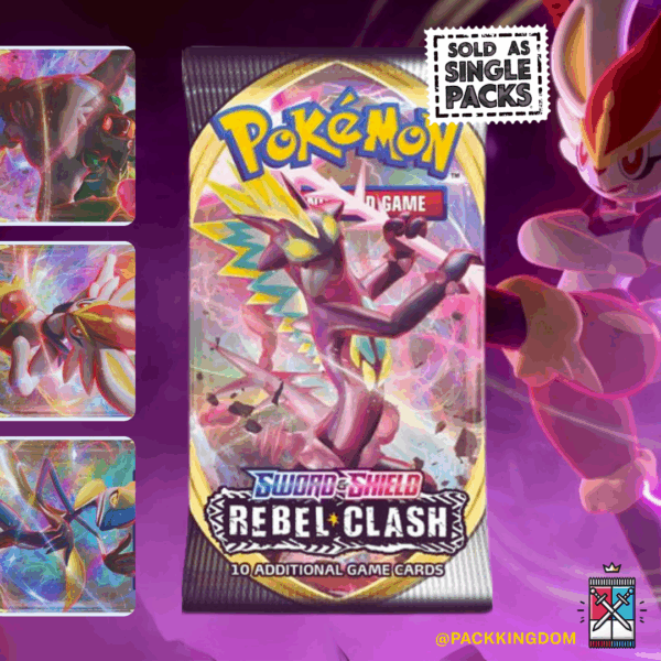 A single, sealed Pokémon TCG Sword and Shield Rebel Clash booster pack.
