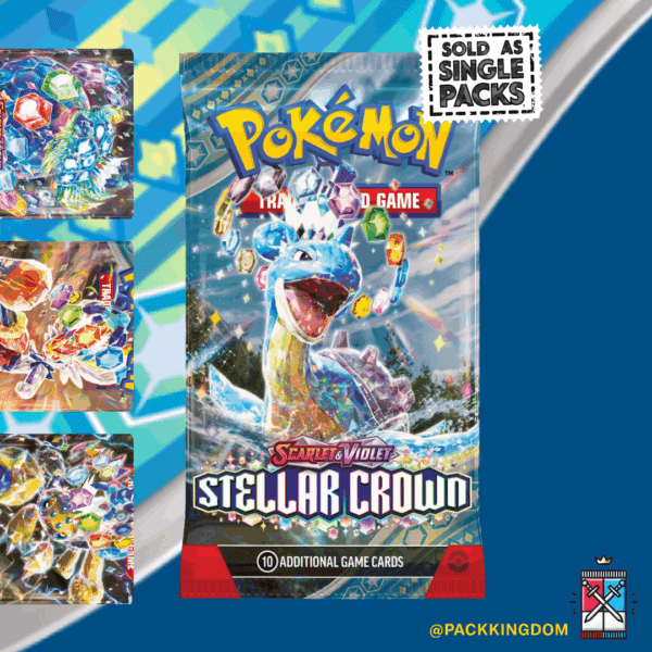 single, sealed Pokémon TCG Scarlet & Violet Stellar Crown booster pack.
