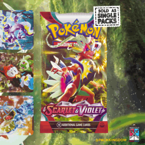 A single, sealed Pokémon TCG Scarlet & Violet Base Set Booster Pack.