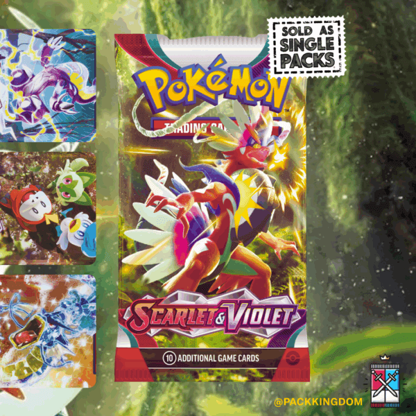 A single, sealed Pokémon TCG Scarlet & Violet Base Set Booster Pack.