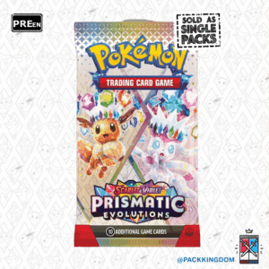A single, sealed Pokémon TCG Scarlet & Violet Prismatic Evolutions booster pack.